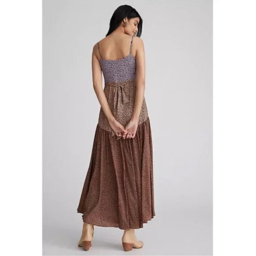 đź’•HUTCH Elma Cutaway High Low Wrap Dress Colorblocked Ditsy Floral Satin XXS NWT - Picture 9 of 16